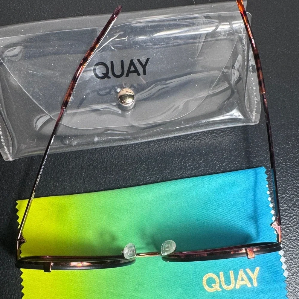Quay High Key‎ Rimless Mini Aviator Sunglasses Tortoise Black Lens 19567 Case